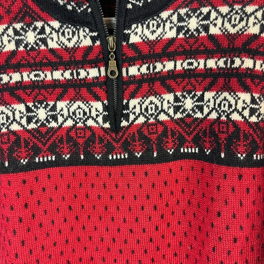 Icewear men’s 100% wool red black cream Nordic 1/4‎ zip sweater size small